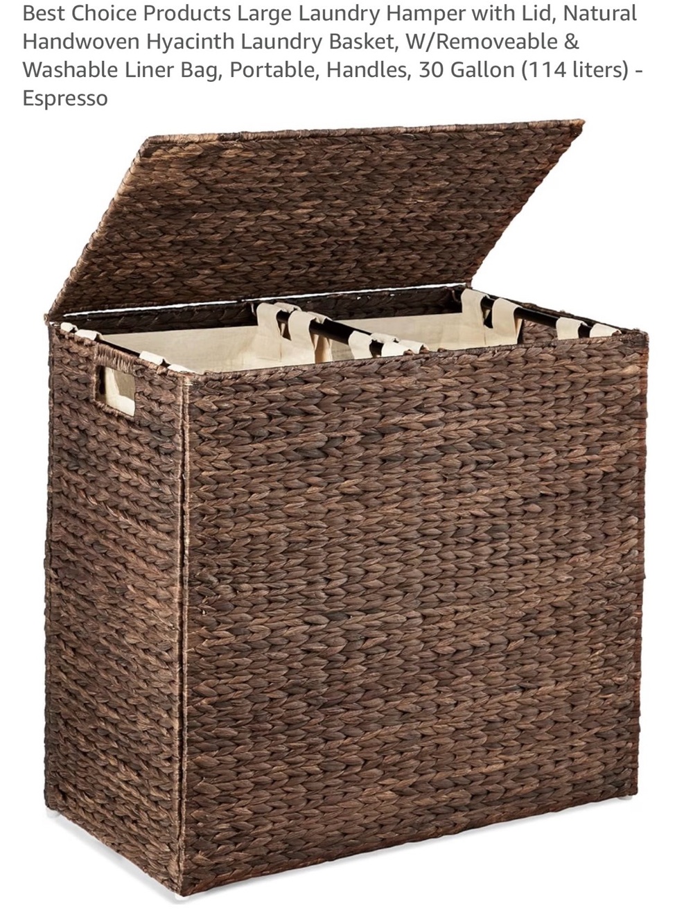 Espresso Handwoven Laundry Hamper with Lid - NIB